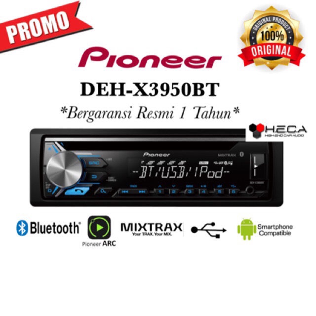 Pioneer DEH-X3950BT Bluetooth Single Din Tape Mobil Audio DEH X3950 BT Head Unit DEH X3950BT Tape