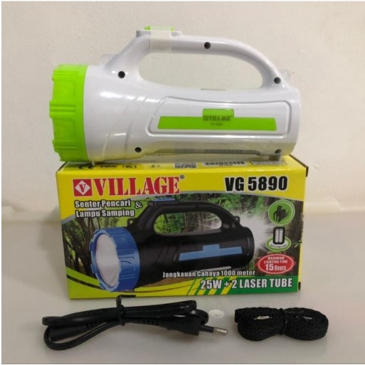 Senter LED 2 Fungsi Senter Tangan + Lampu emergency LED  Village VG 5890 Senter LED 25W + 2 Lasertub