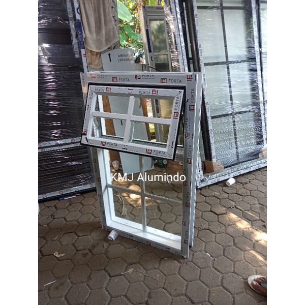 Jendela Jungkit + kaca mati aluminium 60x100