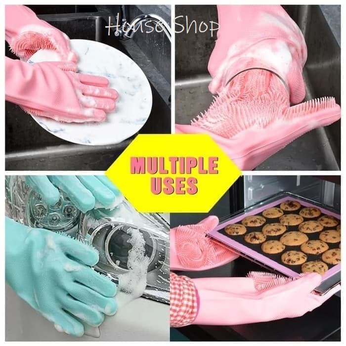 HS-0098 Sarung Tangan Cuci Piring Silikon Serbaguna Tebal Tahan Panas - Silicone Cleaning Gloves