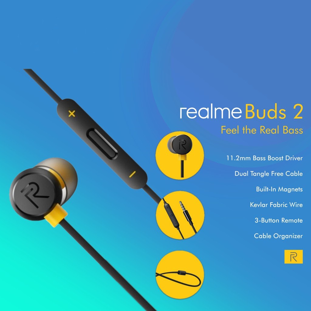 Headset Realme Buds 2 Audio Jack 3.5mm Wired Earphone Plus Mic (bisa telepon &amp; musik)