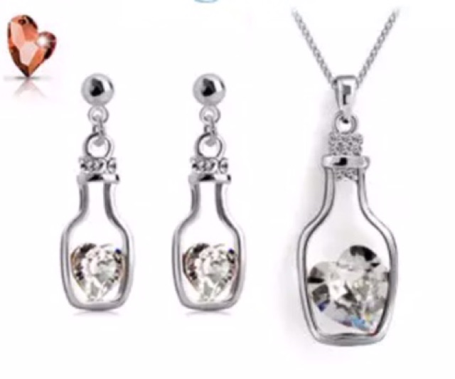 Set perhiasan import kalung anting aksesoris fashion A02 zircon bottle