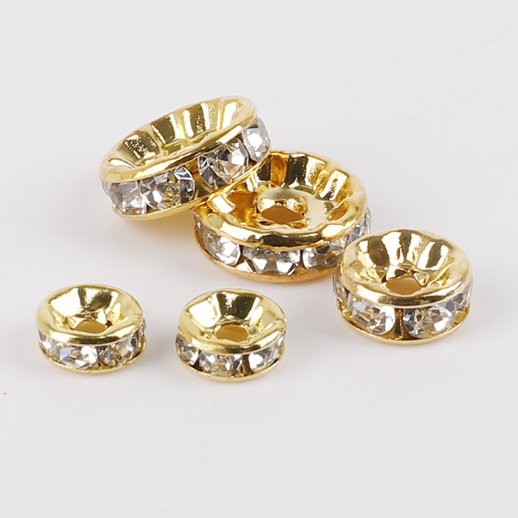50Pcs 4 6 8 10mm Gold Silver Color Crystal Rhinestone Round Loose Spacer Beads for Jewelry Making DIY Bracelet