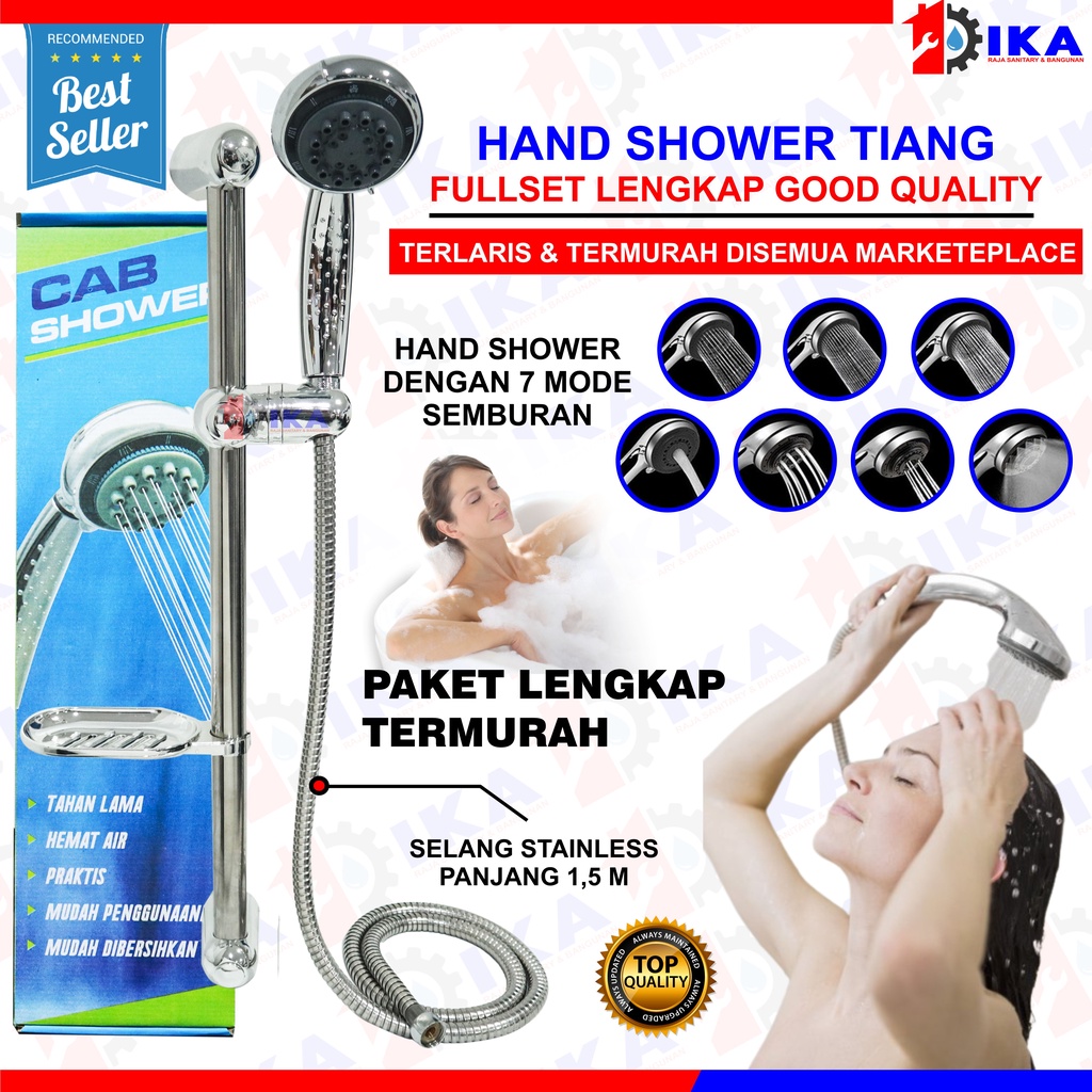 HAND SHOWER TIANG SET + TEMPAT SABUN PVC MIX STAINLESS CHROME  KAULITAS BAGUS MURAH EKONOMIS