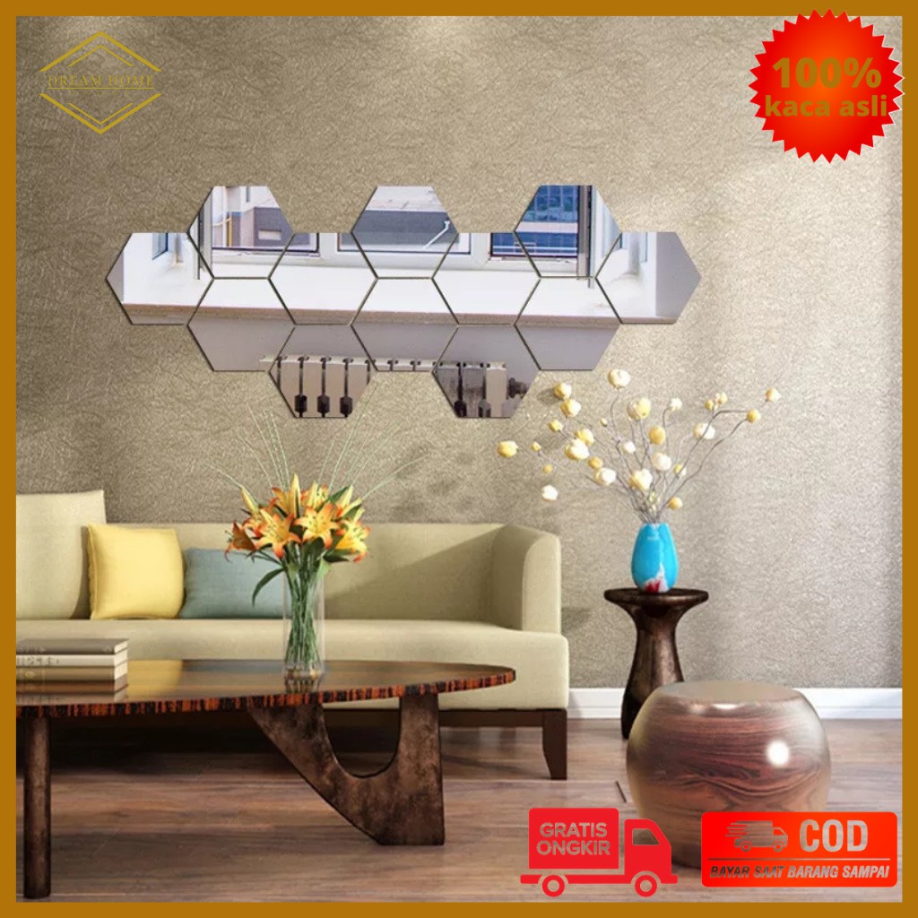 Kaca Cermin Hexagonal (Cermin Asli) Kaca Hexagon Cermin Hexagon Kaca Hexagonl Cermin Hexagonal