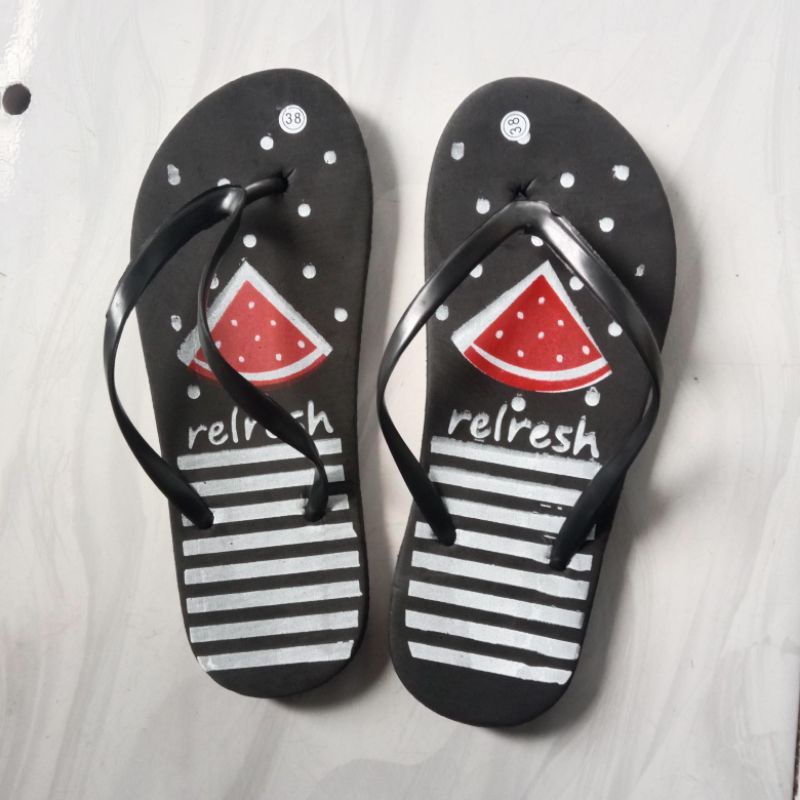 sandal jepit spon hitam semangka, sandal murah / sandal cewe