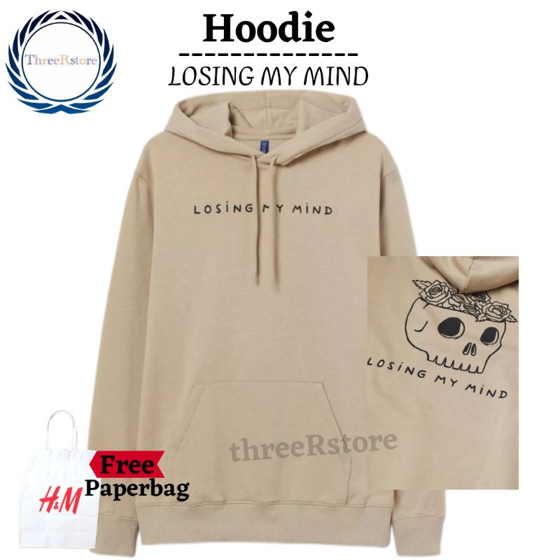 Hoodie H&M Losing My Mind Coklat Brown FREE PAPER BAG Full Tag hoodie sweater pria | hoodie wanita