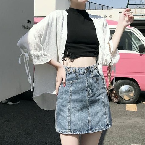 Rok celana pendek korea style wanita rok mini dewasa model terbaru 2022 biru kulot rok celana