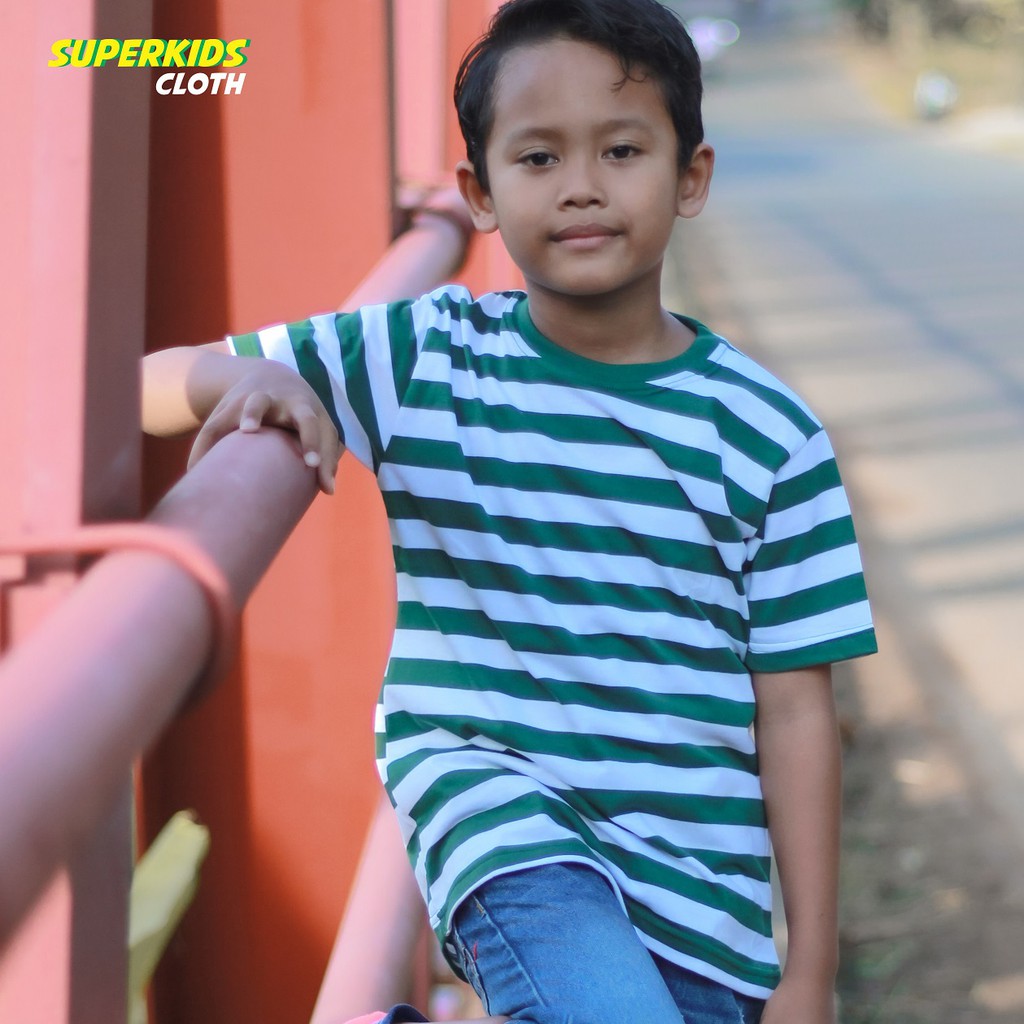 KAOS ANAK STRIPE SALUR HIJAU BOTOL TERMURAH ECER GROSIR SUPERKIDS CLOTH 1 - 11 TAHUN