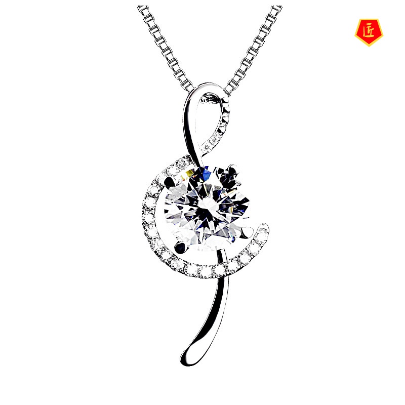 [Ready Stock]Creative Sweet Elegant Musical Note Pendant Carat Diamond Necklace for Women