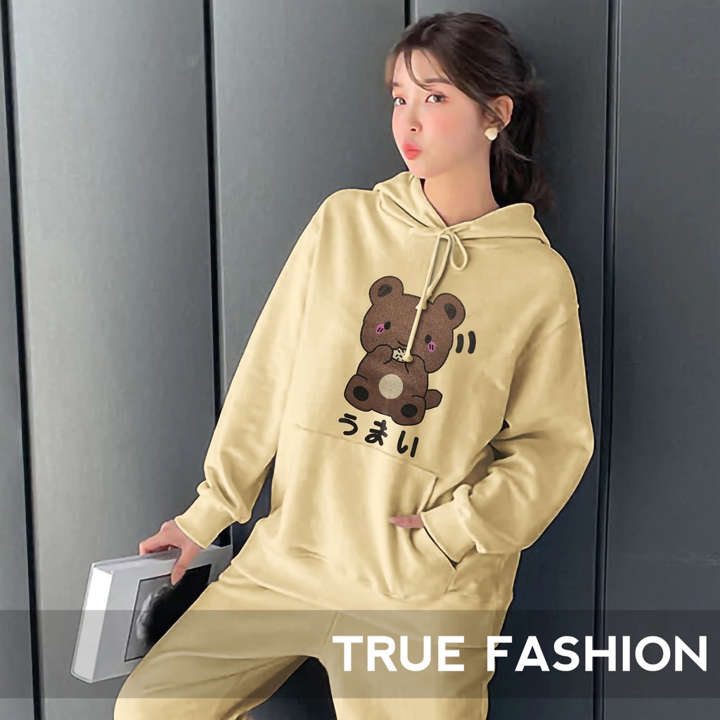 Hoodie Sweater Oversize Yummy Bear - Baju Wanita Big Size - Bahan Fleece - Size XXL - Terbaru dan Terlaris