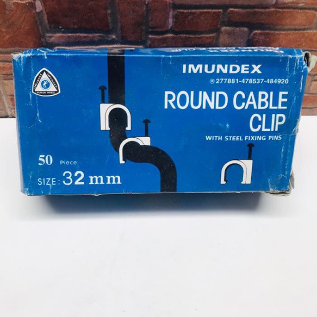 50bj Klem Kabel IMUNDEX 32mm lengkap paku beton - Round Cable Clip 32mm - Clem Kabel Cleam