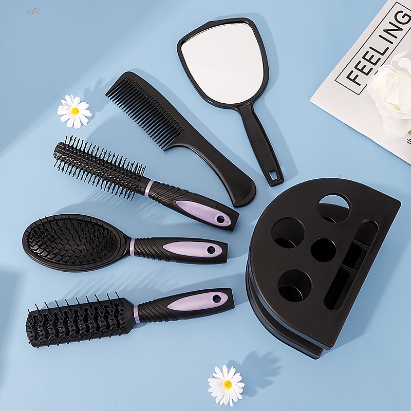 Marvilo Sisir set Ungu Anti Statik Comb Airbag Hair Massage Rambut Kriting Hair Brush Massage Comb Anti-static Comb sisir rambut rontok dan kusut Portable sisir rambut  OVAL TABUNG PERSEGI cermi-4