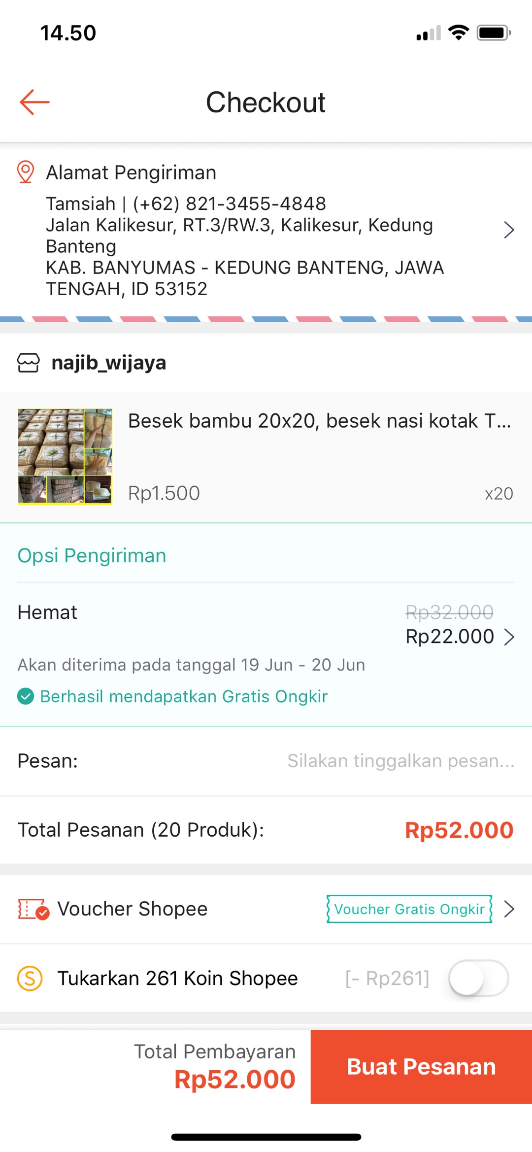 Besek Bambu 20x20, Besek Nasi Kotak Terbaik