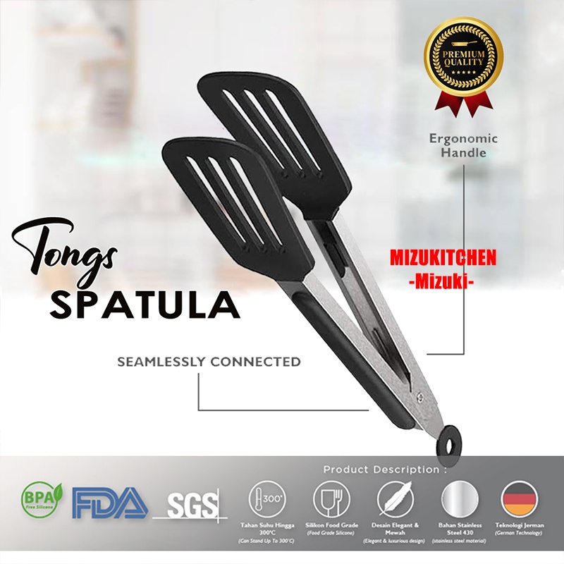 SPATULA TONG SILICONE BLACK silikon Capitan Gagang Stainless mewah tebal kode 2030 BPA FREE