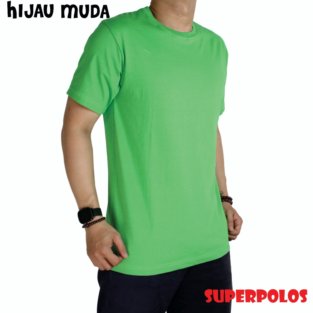 HIJAU MUDA PENDEK DEWASA KAOS POLOS COTTON COMBED 30S PRIA WANITA ROUND