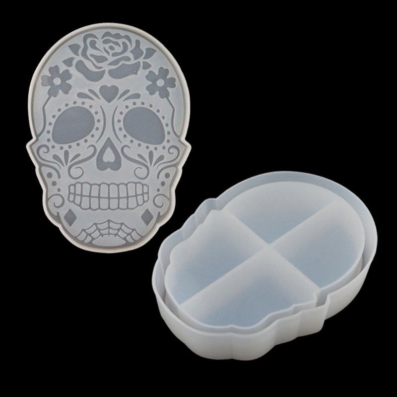 SIY  Skull Storage Box Container Resin Molds Storage Box Mold Silicone Mold for DIY Epoxy Resin Trinket Holder Home Decor