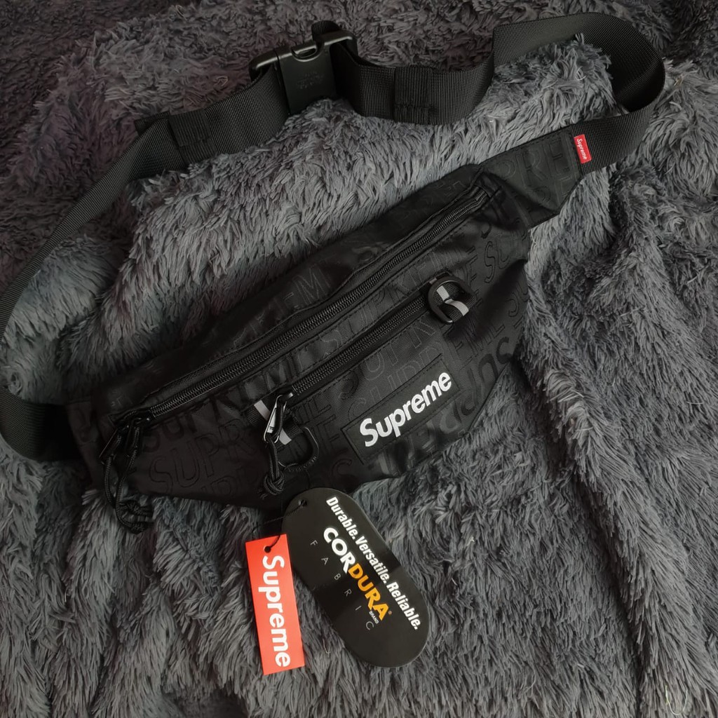Tas Waistbag Supreme Hitam SS19 Reflective Limited Edition Full print LOGO