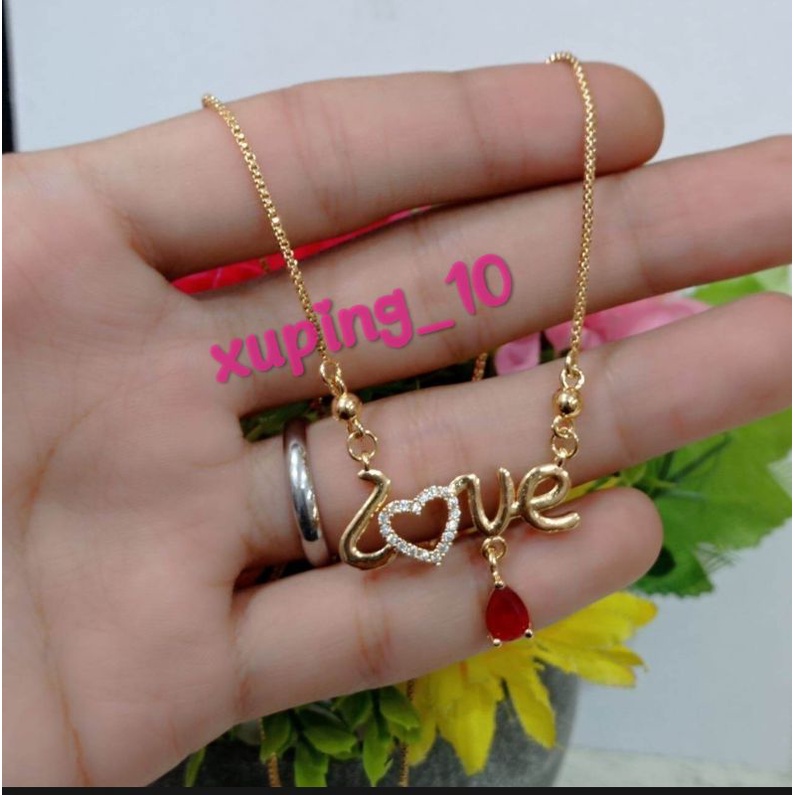 Kalung Perhiasan Wanita Dewasa Motif Love Permata Merah