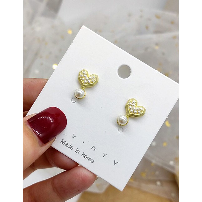 LRC Anting Tusuk Fashion Gold Love Pearl Stud Earrings F57518