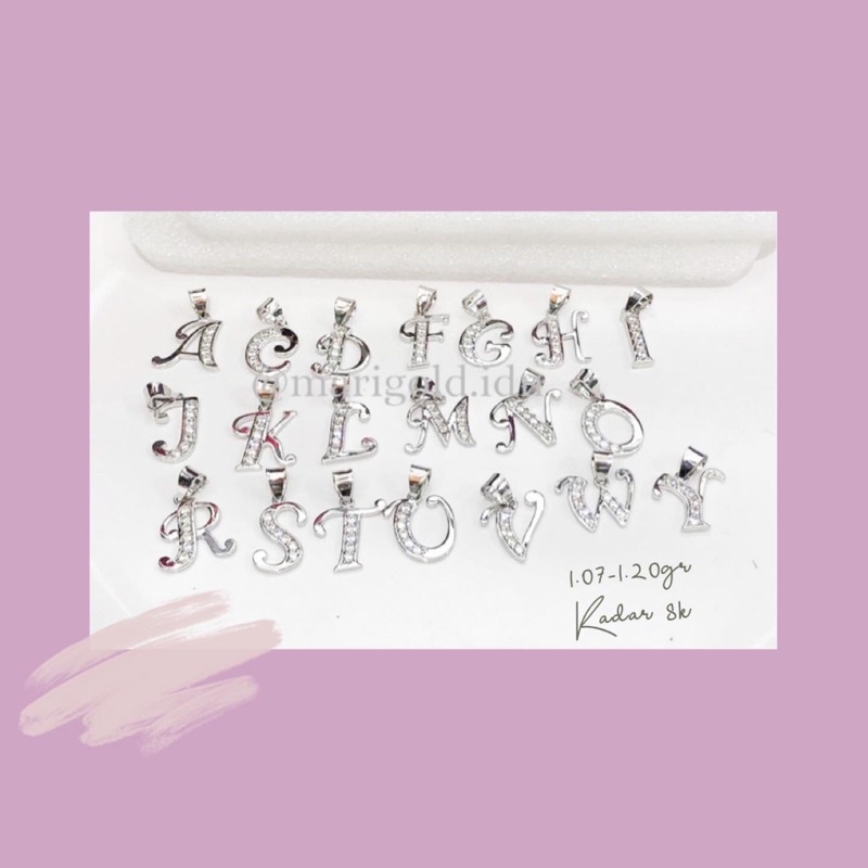 Liontin huruf emas putih 375