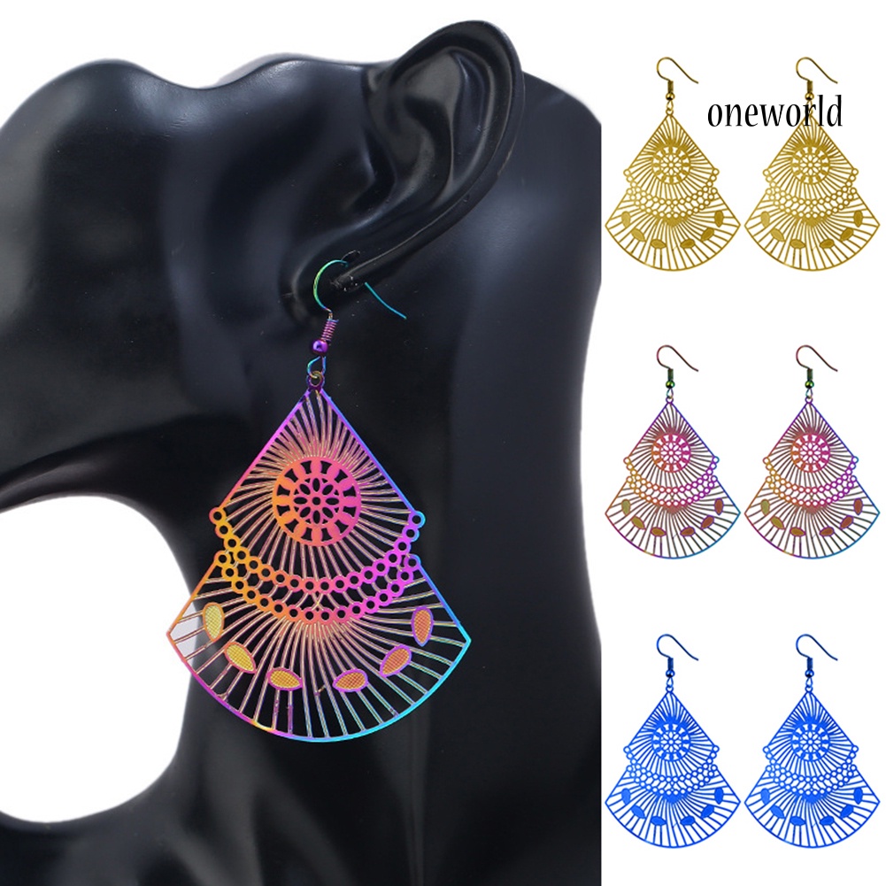 OW# Fashion Women Hollow Out Multicolor Fan Dangle Drop Hook Earrings Jewelry Gift