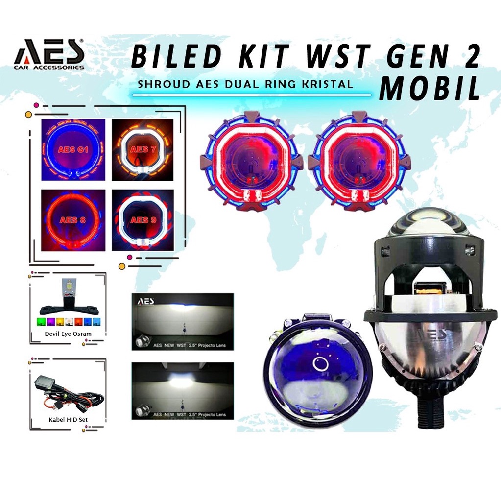 BILED WST 2.5 Plus Shroud DUAL RING KRISTAL Merk AES PAKETAN MOBIL HARGA MURAH BERKUALITAS LAMPU