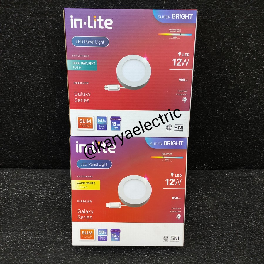 LAMPU PANEL LED DOWNLIGHT INLITE IN LITE 12WATT BULAT OUTBOW PUTIH