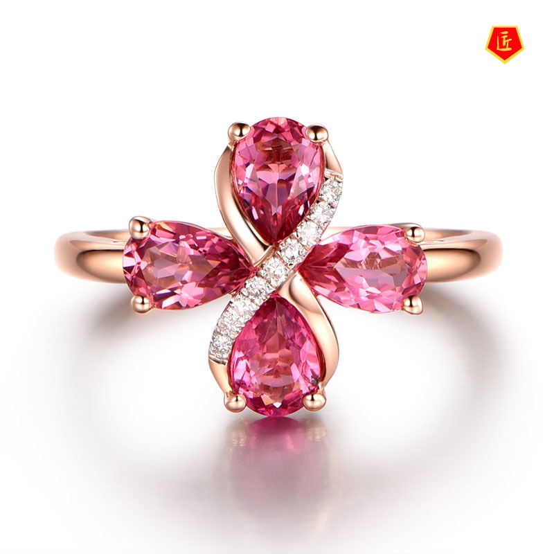 [Ready Stock]Fashion Elegant Rose Gold Drop Shape Ruby Ring