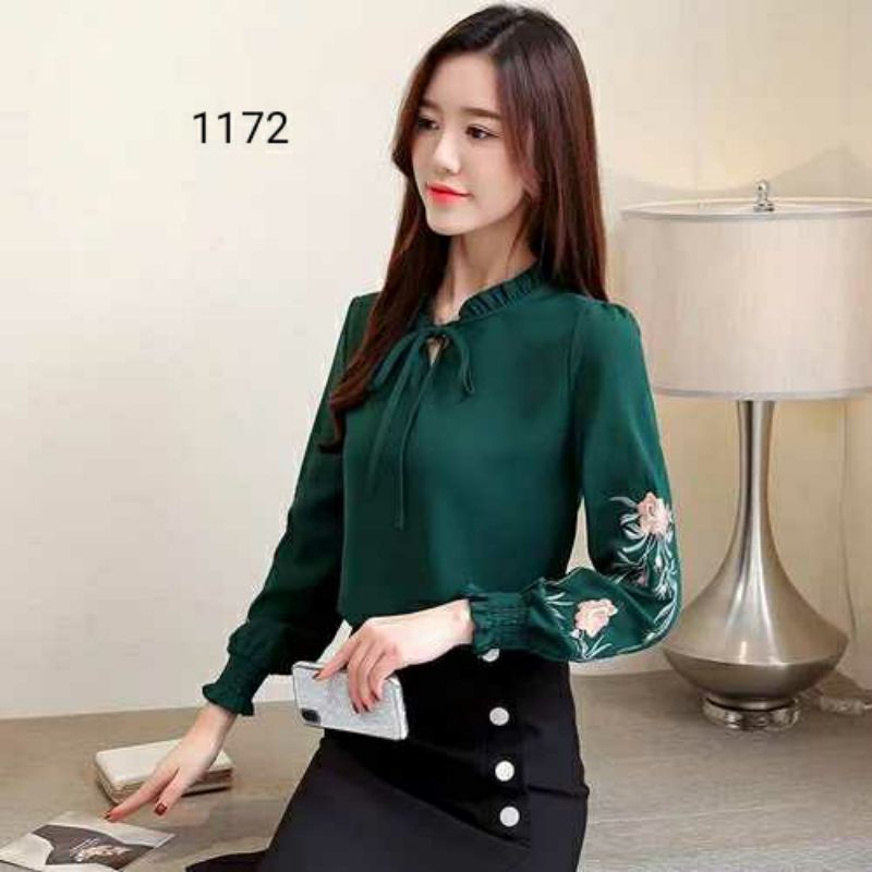 COD 1172 BLUS LENGAN BORDIR BUNGA CANTIK ATASAN FASHION WANITA