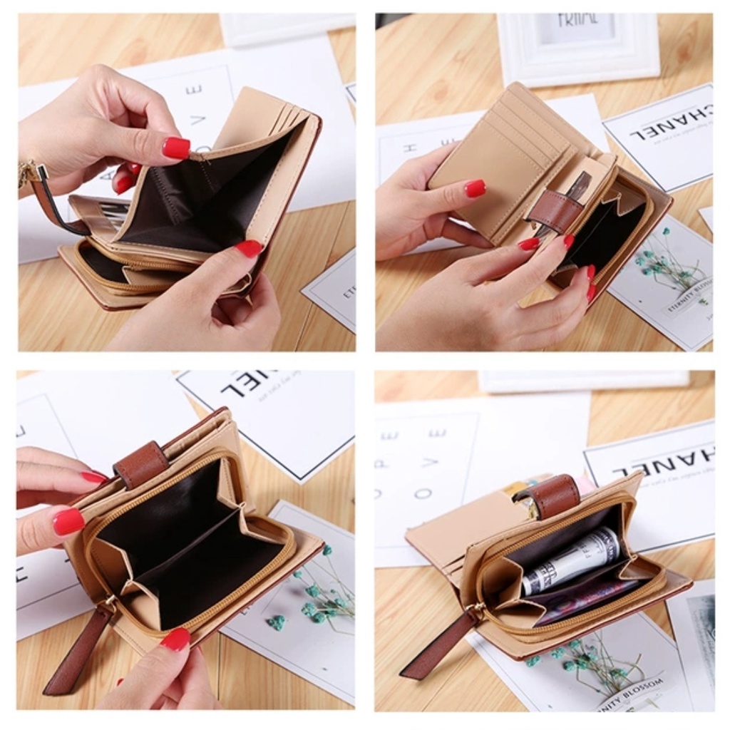 Serenity Dompet Wanita / Terbaru 2023 / Dompet Lipat Mini Wanita / Fashion Import Korea Leaf Pattern / Motif Daun emas - 174