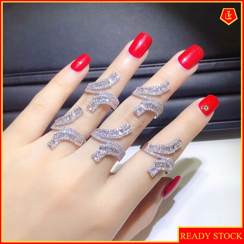 [Ready Stock]Fashionable Elegant Platinum Full Diamond Ring