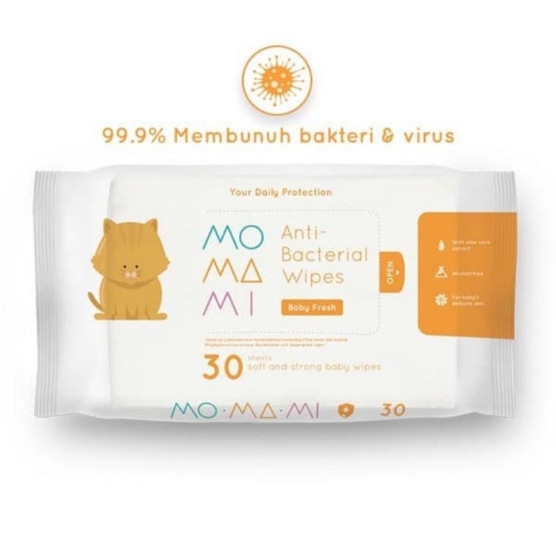 Momami AntiBacterial Wipes 30s/Tisu Basah Momami Antibakteri