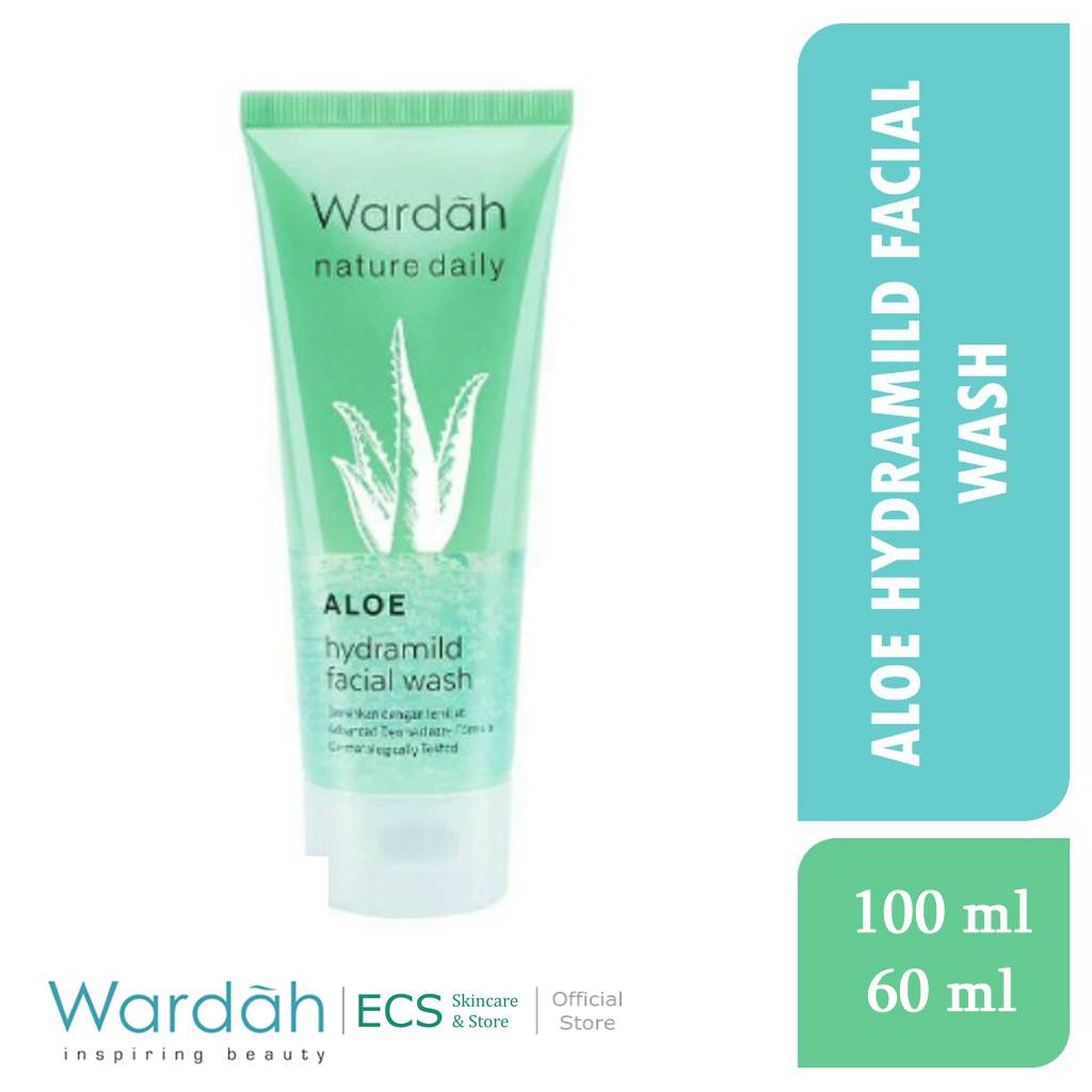 Facial Wash Wardah Nature Daily Aloe Hydramild 100 ml / 60 ml- Gel pembersih wajah yang melembabkan - Sabun Cuci Muka Sabun Pembersih Pencuci Wajah Foam Cleanser Pemcuci