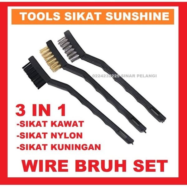 Sikat Kawat Mini Wire Brush Set 3 pcs Steel Brass Nylon Baja Kuningan