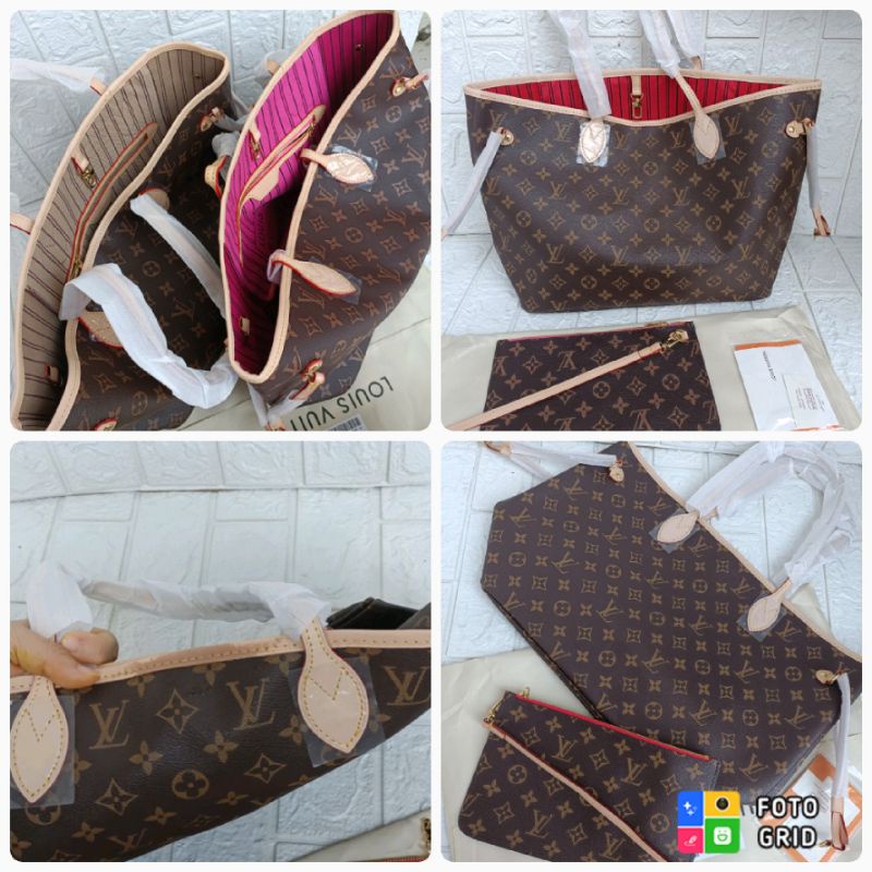 tas fashion tote  LV neverfull kulit matang, Tote bag lv