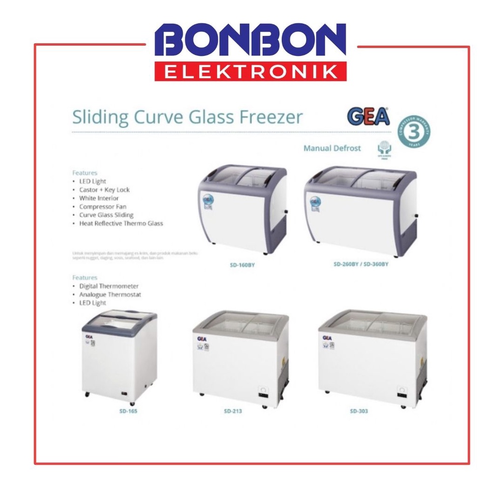 GEA Sliding Curve Glass Freezer SD-260BY / SD260BY 260L