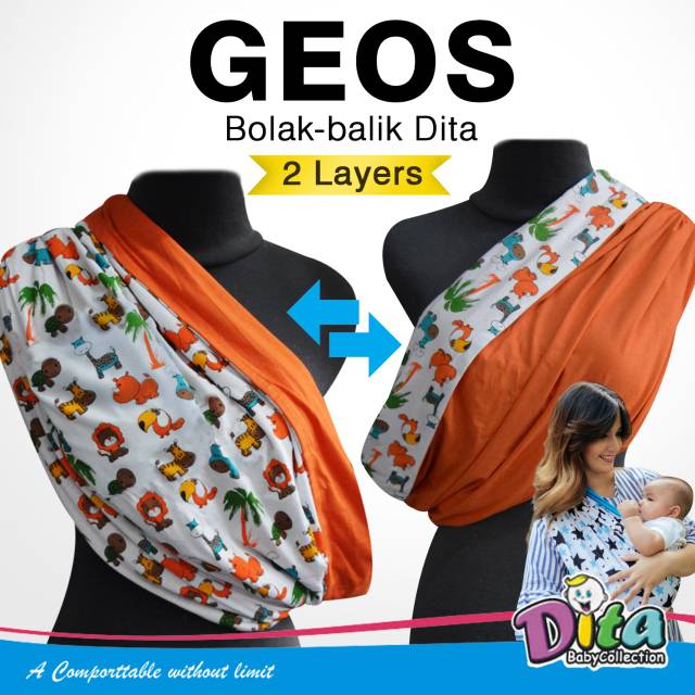 Bisa TUKAR SIZE Geos BOLBAL DITA gendongan geos bolak balik dita  geos baby murah gendongan samping