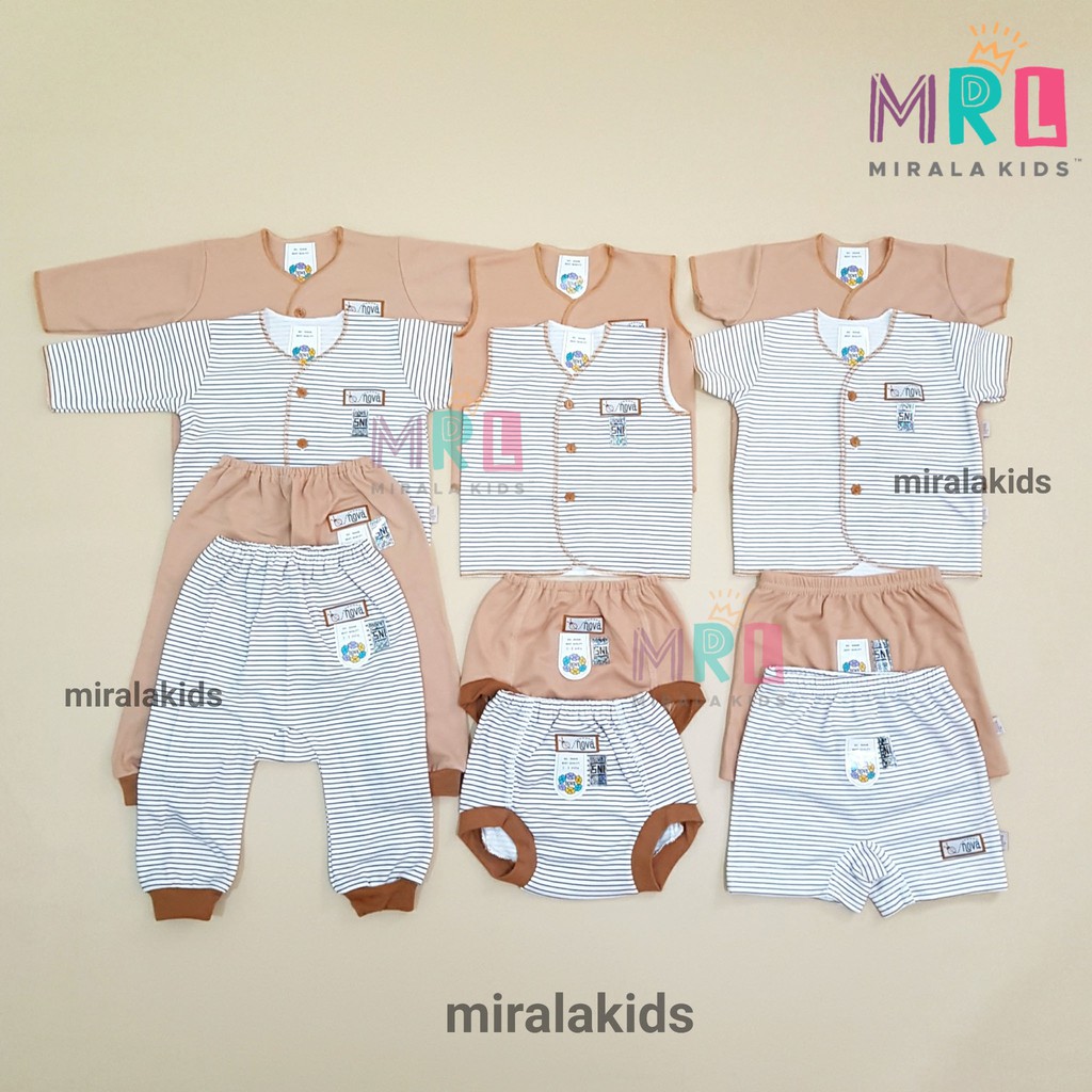 Paket Nova Baju Bayi Seri Coklat dan Abu SNI - Paket Newborn Bayi Baru Lahir