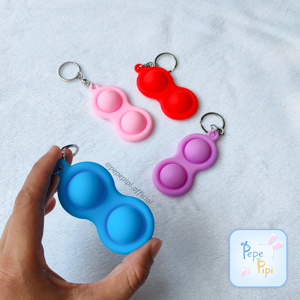 Gantungan Kunci Pop it 2 Lubang Warna Solid Mainan Bubble Toys TikTok Toy Stress Relieve 2 Titik