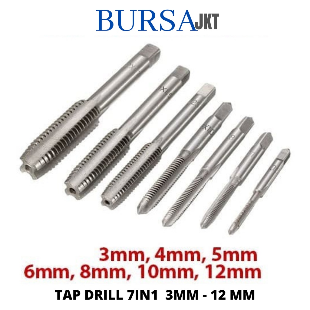 TAP SET SNEI M3 - M12 5 DAN 7 PC HAND TAP PERBAIKAN DRAT MUR BAUT SLEK MATA BOR SAJA