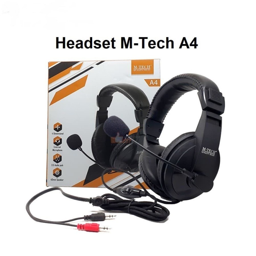 Headset M-Tech Wired 3.5mm audio-mic Stereo A4 for office/gaming Pc