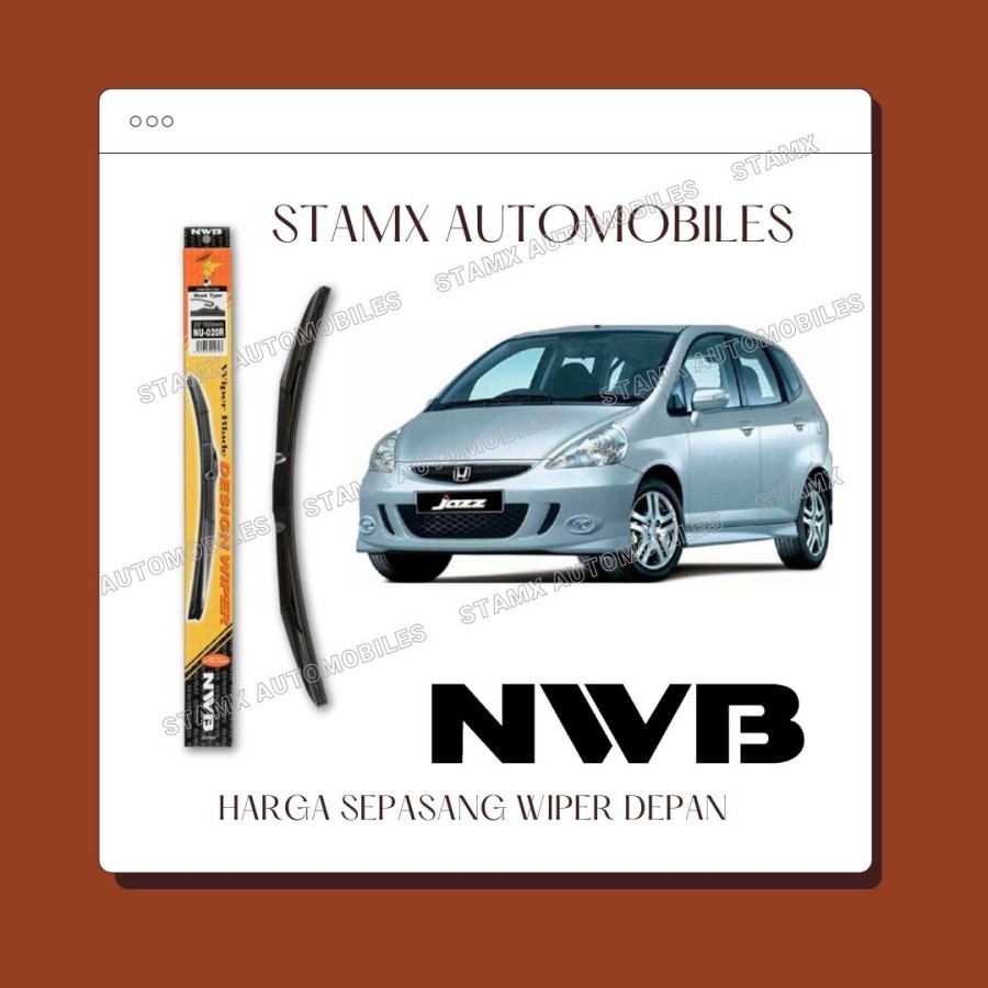 Wiper Depan sepasang Honda Jazz GD3 2003-2007 uk. 24&14 ORIGINAL ASLI ORI merk NWB Design HYBRID