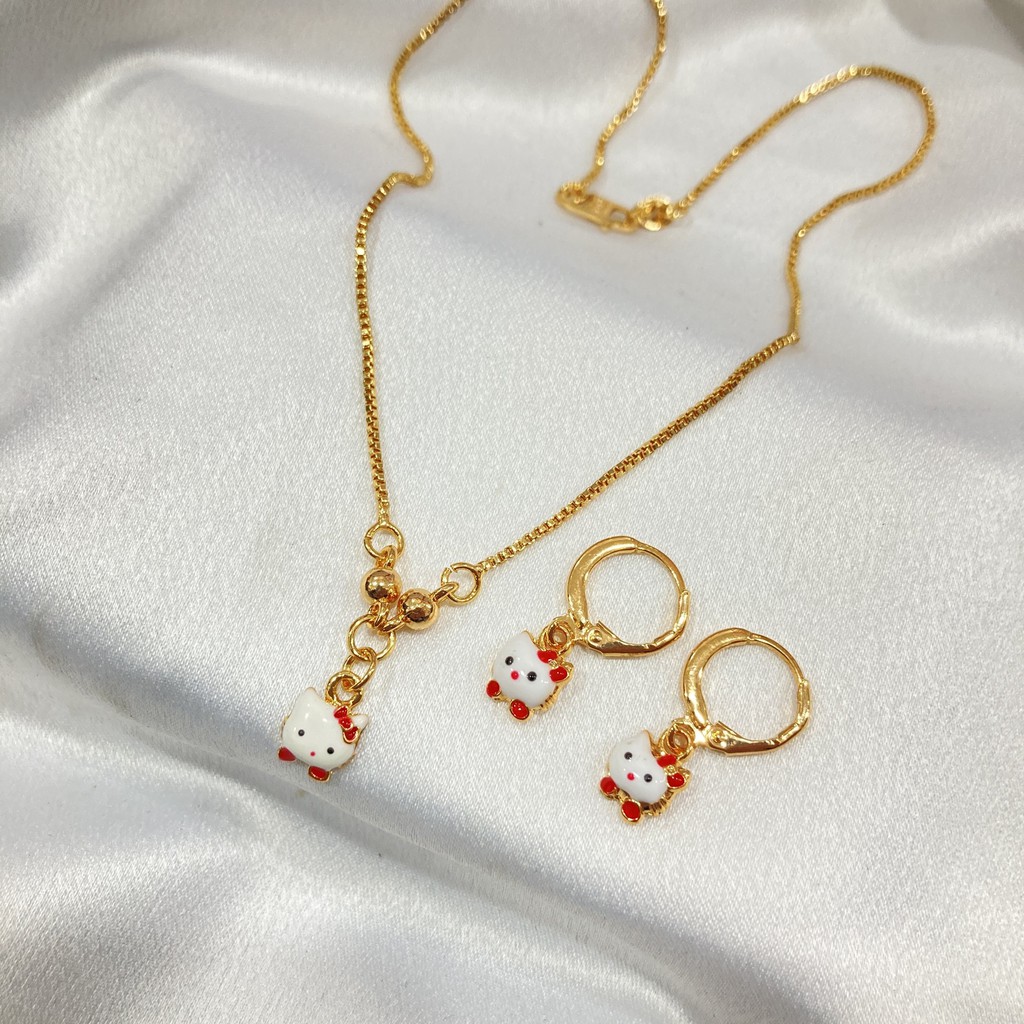 Set Perhiasan Anak Kalung Gelang Cincin Anting Cat Merah Lapis Emas