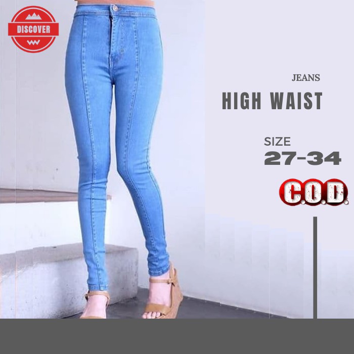 HW JEANS CELANA JEANS PANJANG HIGH WAIST JUMBO WANITA KEKINIAN VARIASI LIPAT TULANG // SIZE 27-32