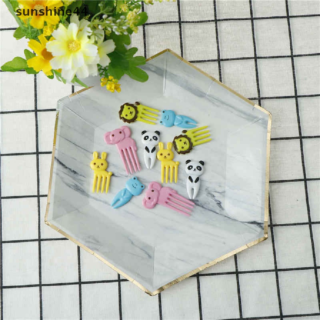 Sunshine 10pcs / set Garpu Buah Bentuk Binatang Kartun Untuk Anak