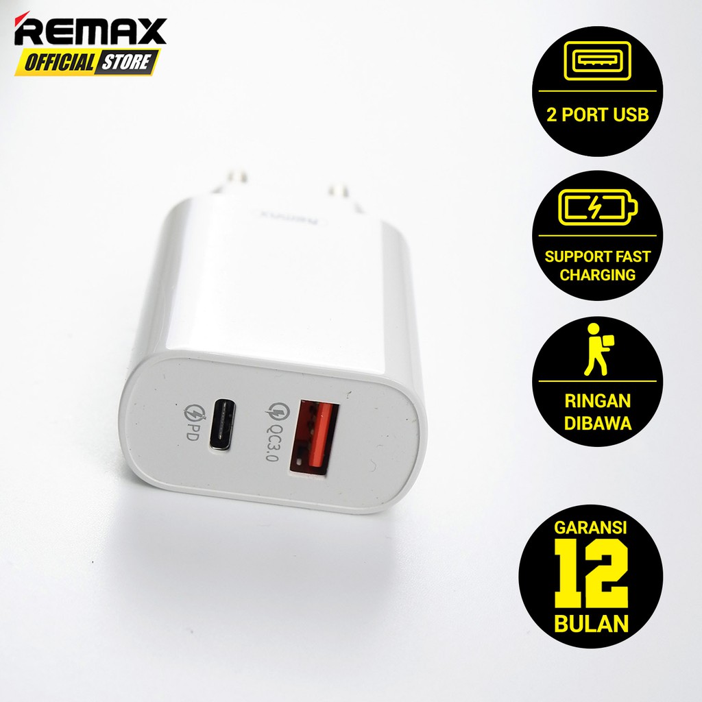 Remax RP-U37 Charger QC + PD Fast Charging Garansi Resmi / Cas Handphone / Charger Handphone