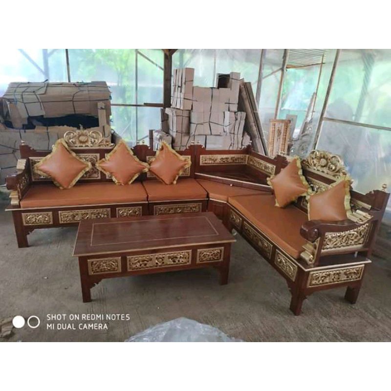 Kursi sudut jati + jok&bantal