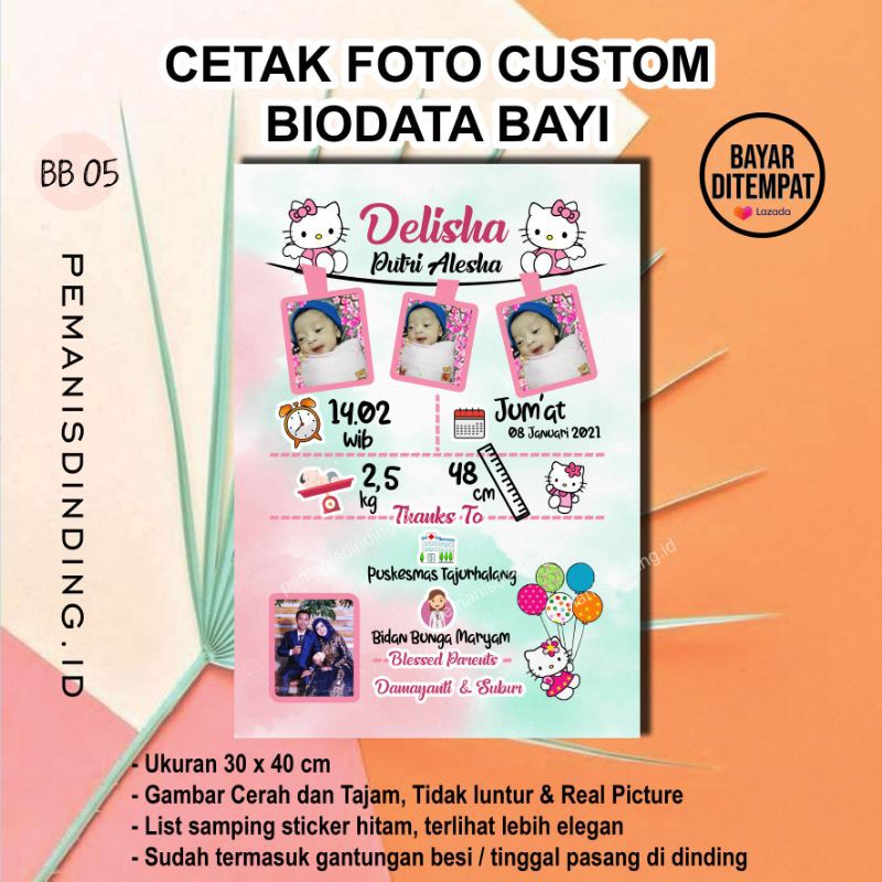 Biodata Bayi Custom Jumbo 40x30 cm Plus Bingkai Kayu MDF