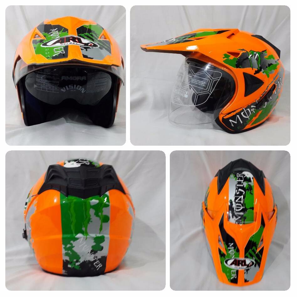 Helm ARL Semi Cross HF Double Visor Monster Energy Orange Stabilo.